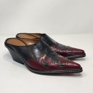 Donald J Pliner Western Couture Black Red Leather Mules Women Size 5.5 M Slip On